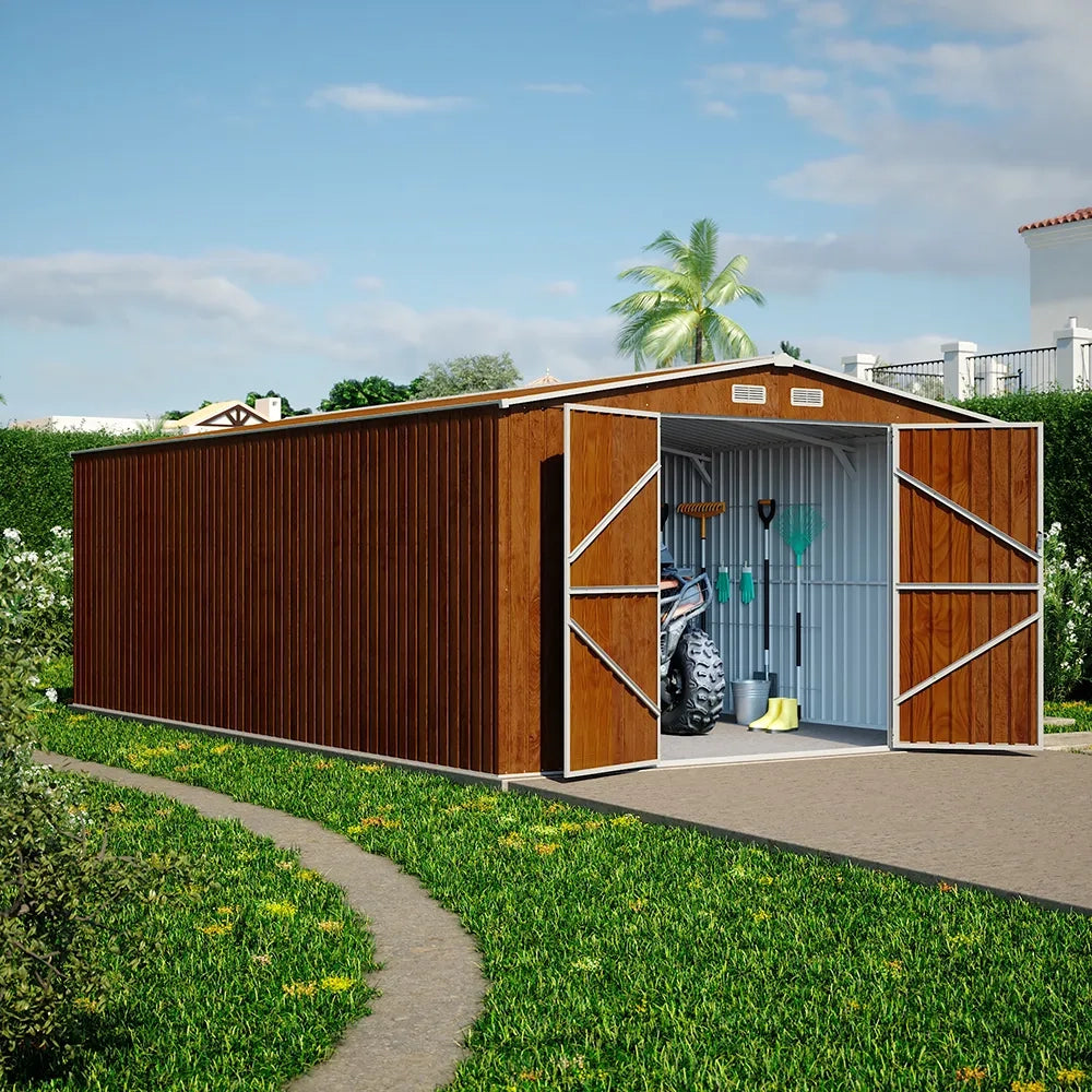 Casetta da giardino in acciaio zincato effetto legno 5,96x3,56xh2,17m -258kg - 21,2 metri quadri