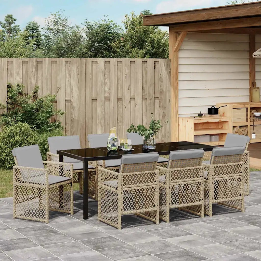 Set da Pranzo per Giardino 9 pcs Beige polyrattan 3380644