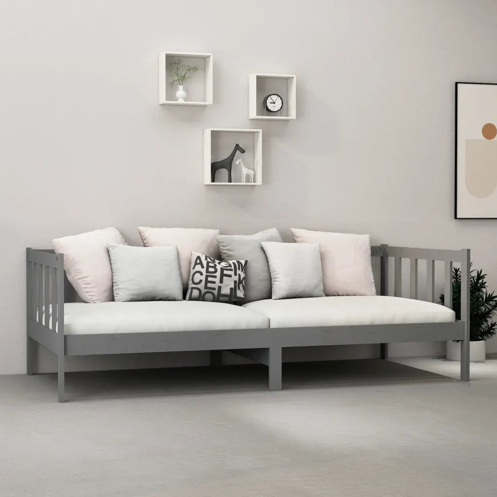 Divano Letto con Materasso 90x200 cm Grigio in Legno di Pino 3083626