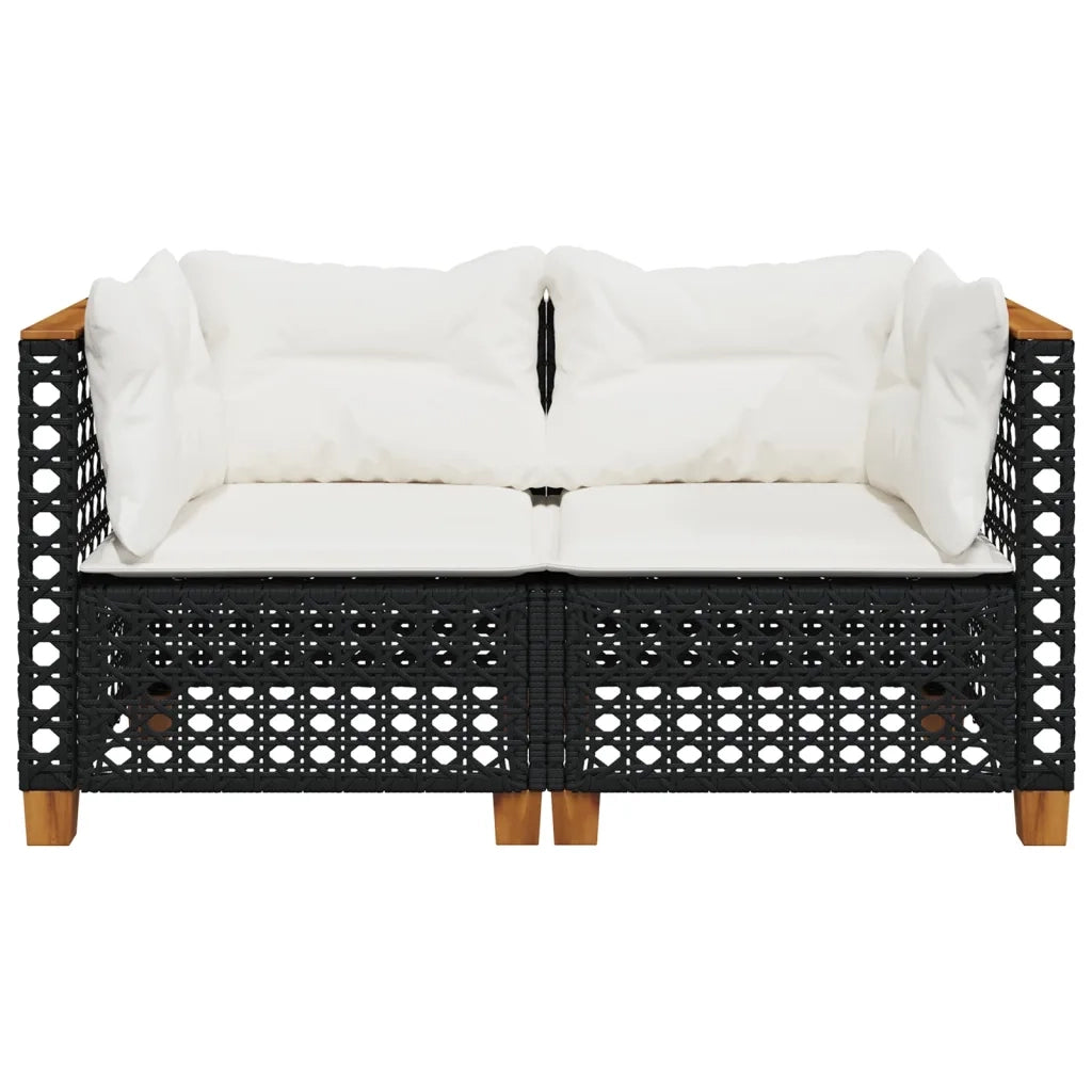 Divani Angolari da Giardino con Cuscini 2pz Polyrattan Nero 365935