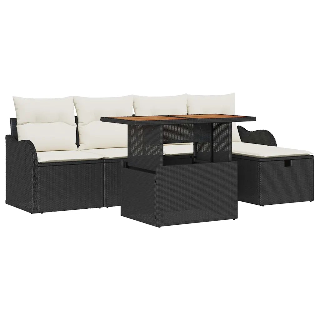 Set Divano da Giardino 6 pcs Nero polyrattan