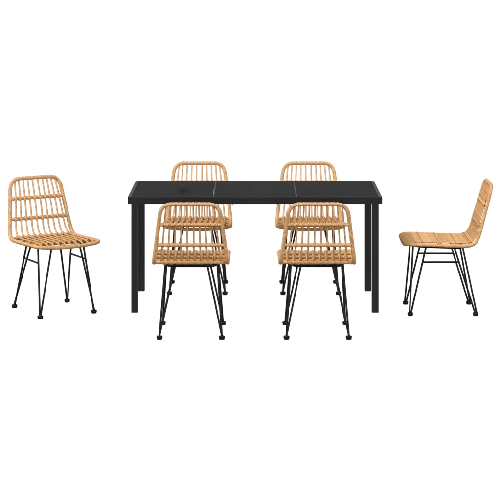 Set di 7 Pezzi da Pranzo per Giardino Brown Polyrattan