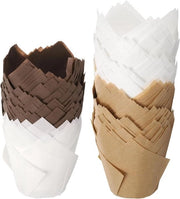 Cupcake e muffin liners a forma di tulipano, 150 pezzi, dimensioni 8,9 x 5 cm, colore moka/crema/bianco