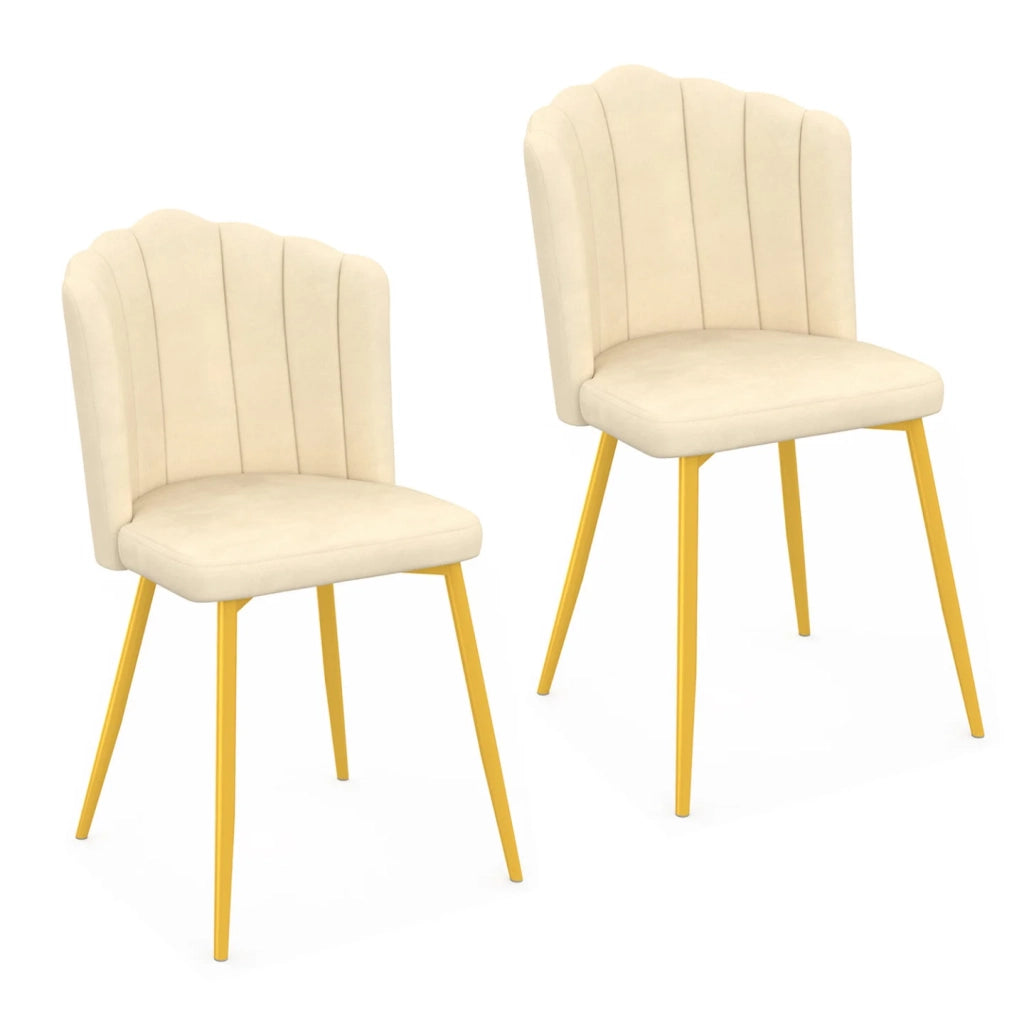 IDMarket - Set di 2 sedie a conchiglia ADELLA in velluto beige con gambe dorate