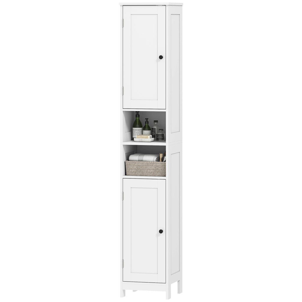 Armadietto Bagno Alto con 2 Ripiani Aperti e 2 Ante ¨C Zephmum ¨C Legno Bianco 30x30x170 cm