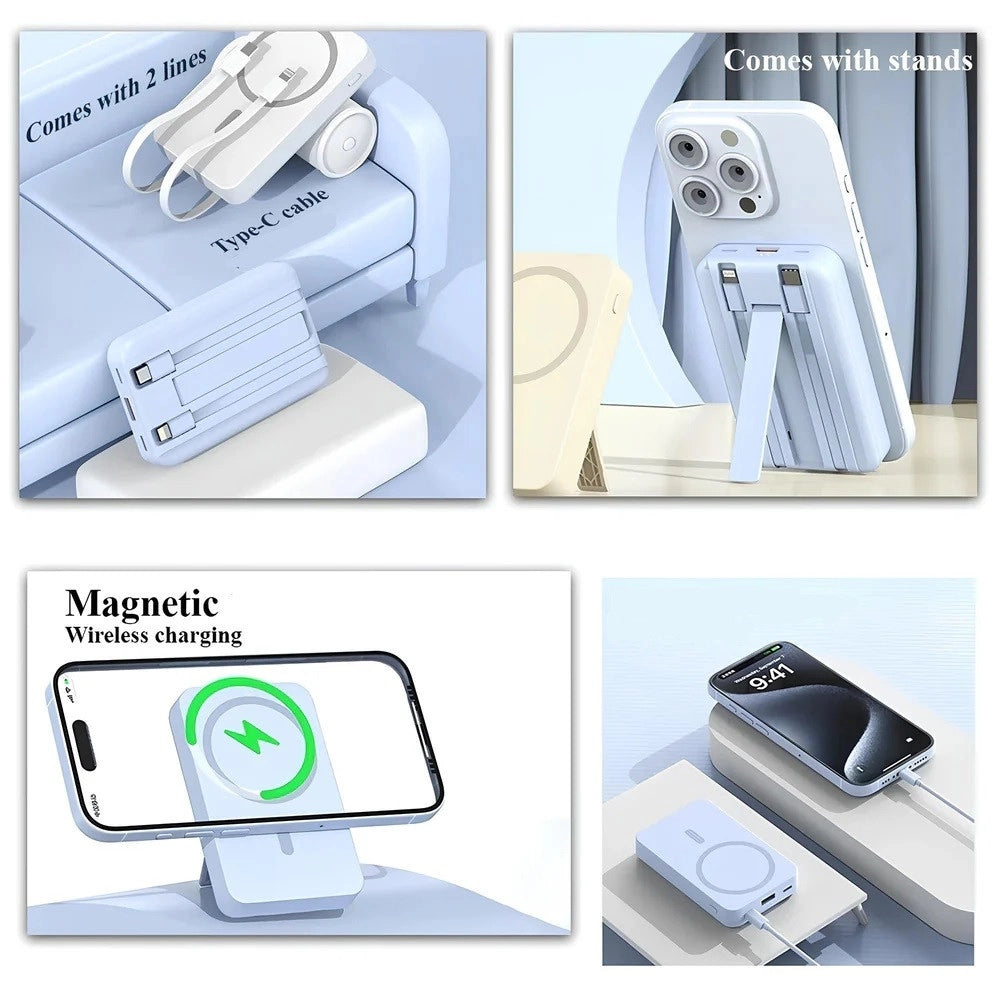 Trade Shop - Power Bank Magnetico Wireless 12000mah Ricarica Rapida 22,5w Supporto Nascosto Cavi Q-dc278 -