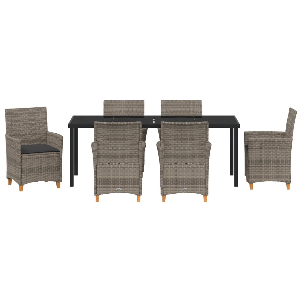 Set da Pranzo da Giardino 7 Pezzi con Cuscini Grigio Rattan PE