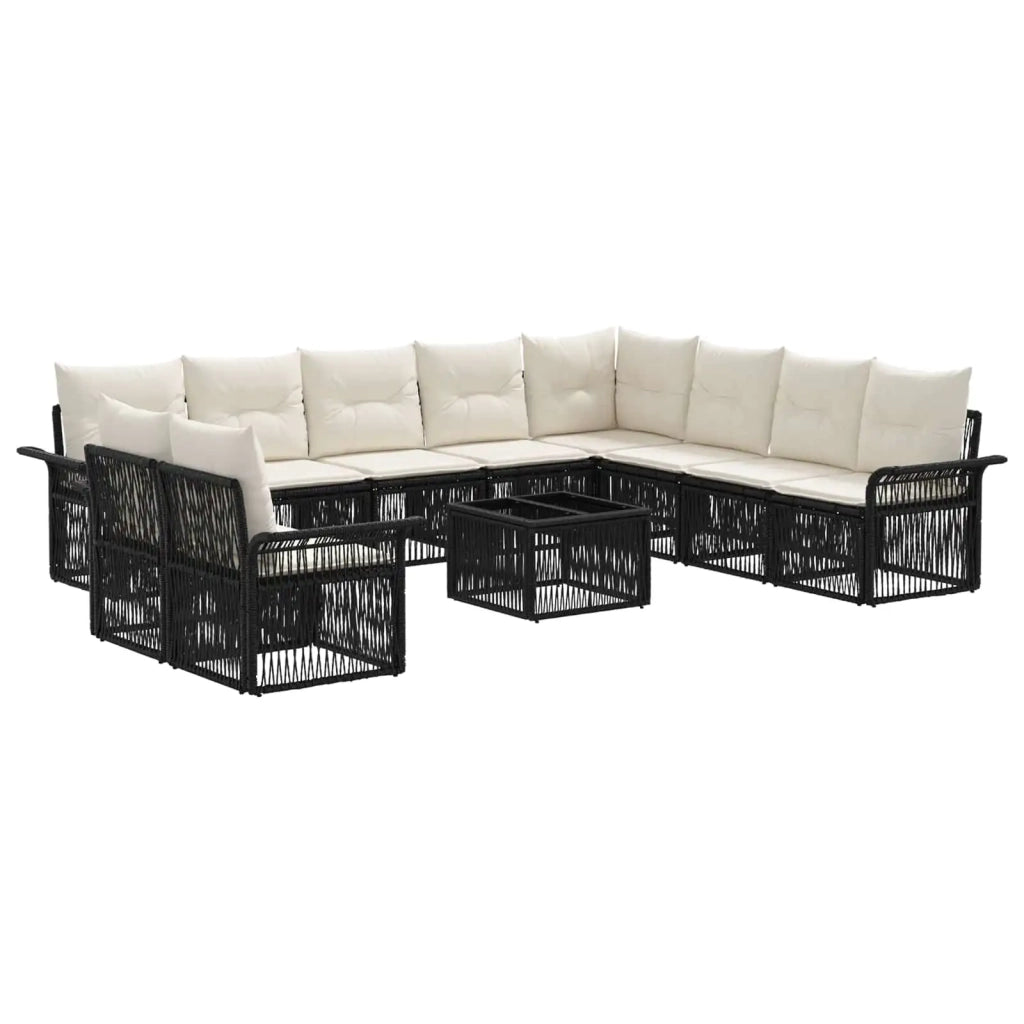 Set Divano da Giardino 11 pcs Nero polyrattan