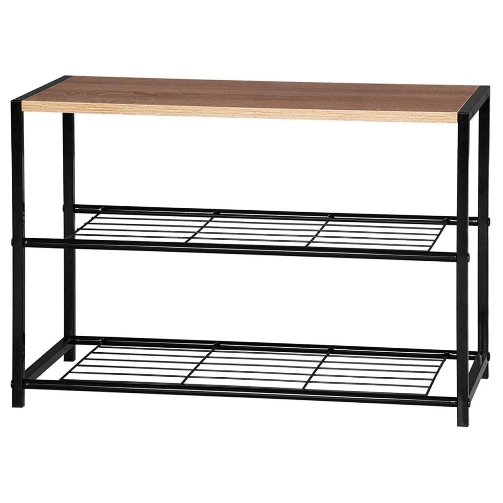 Scarpiera in legno con panche portascarpe in metallo per corridoio 63 cm nero 19_0000619