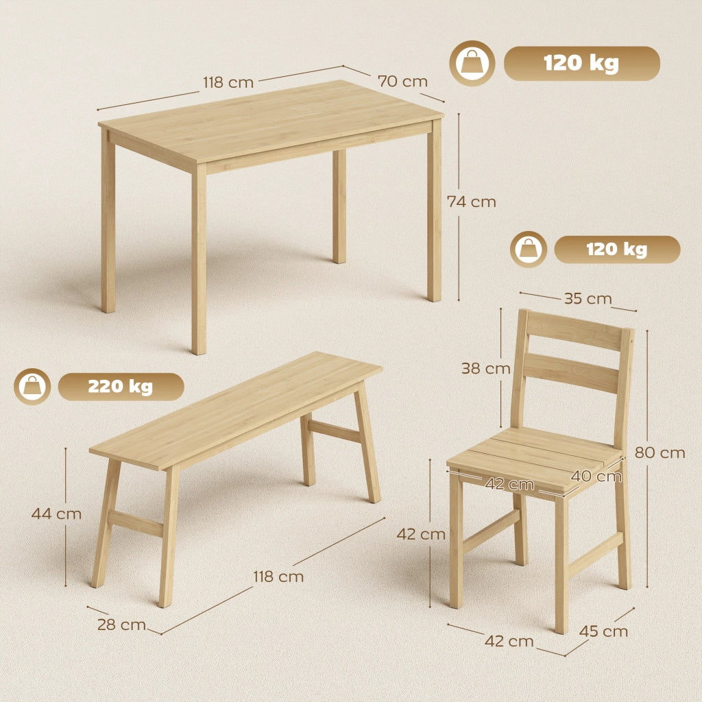Set tavolo da pranzo in bamb¨´ con 2 sedie e panca per 4 persone ¨C Xylo ¨C Legno naturale