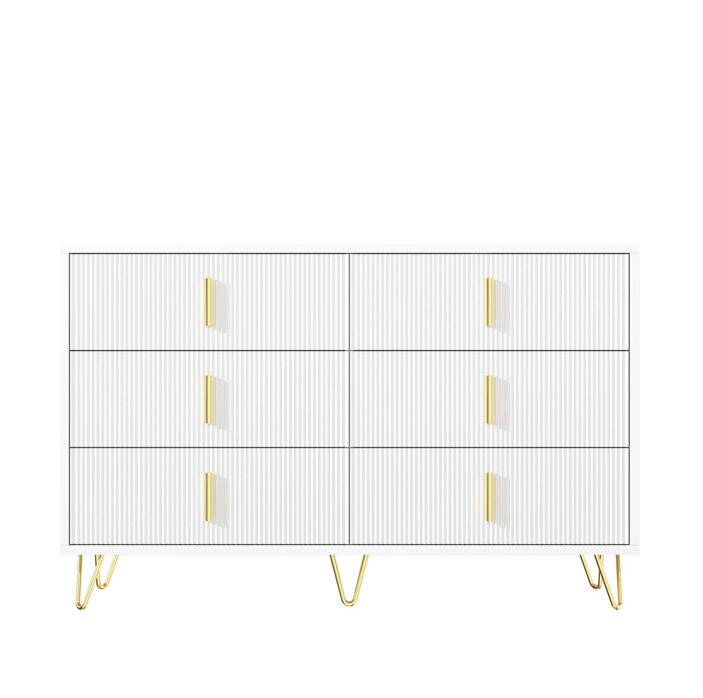 Sideboard 120x40x77 cm con sei cassetti; in truciolato; bianco e oro