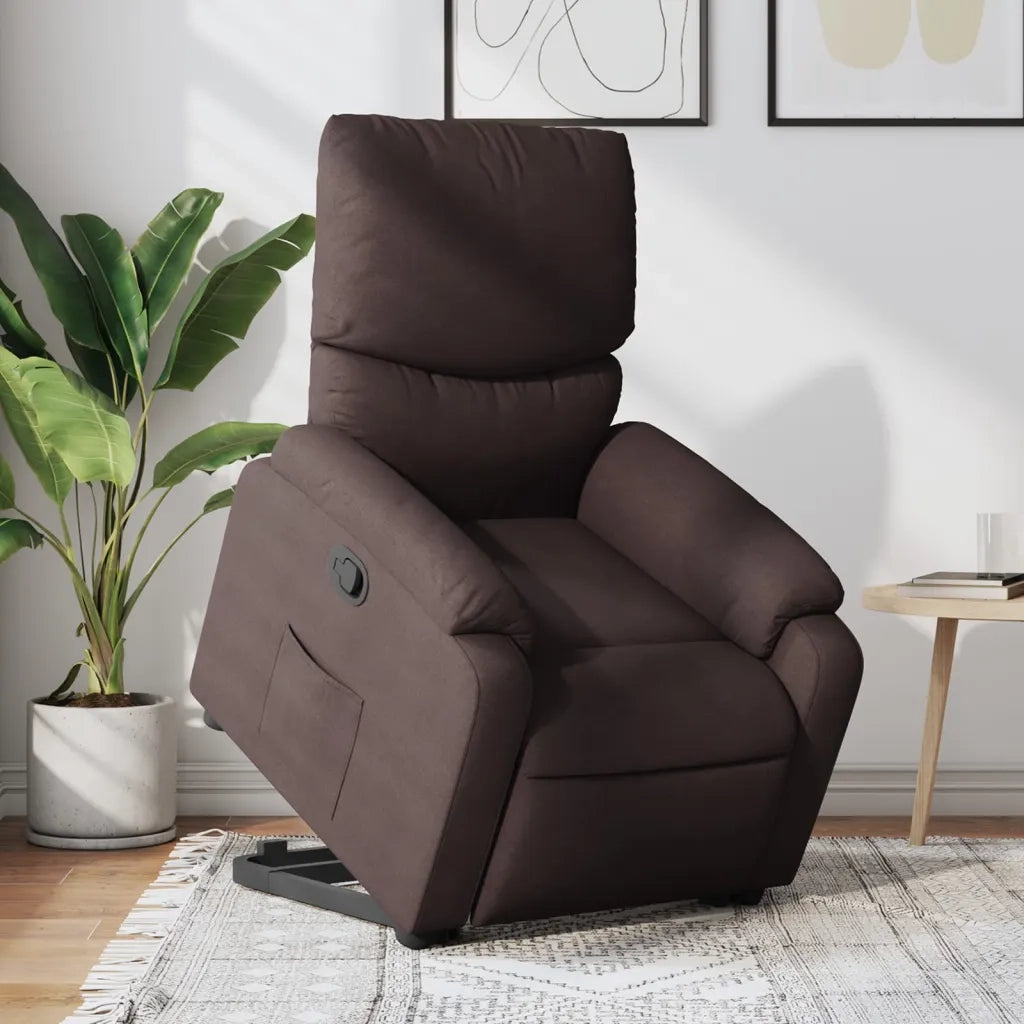 Poltrona | Sedia Relax Alzapersona Reclinabile Marrone Scuro in Tessuto