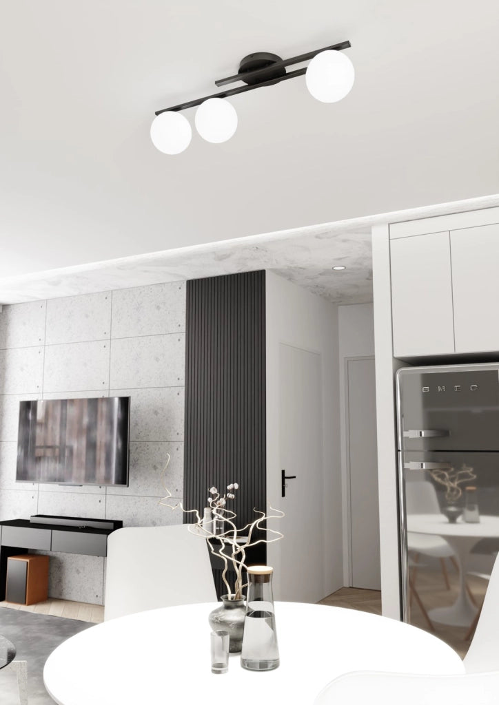 Plafoniera loft sfere vetro nero/bianco 3xE14 Kairo Emibig