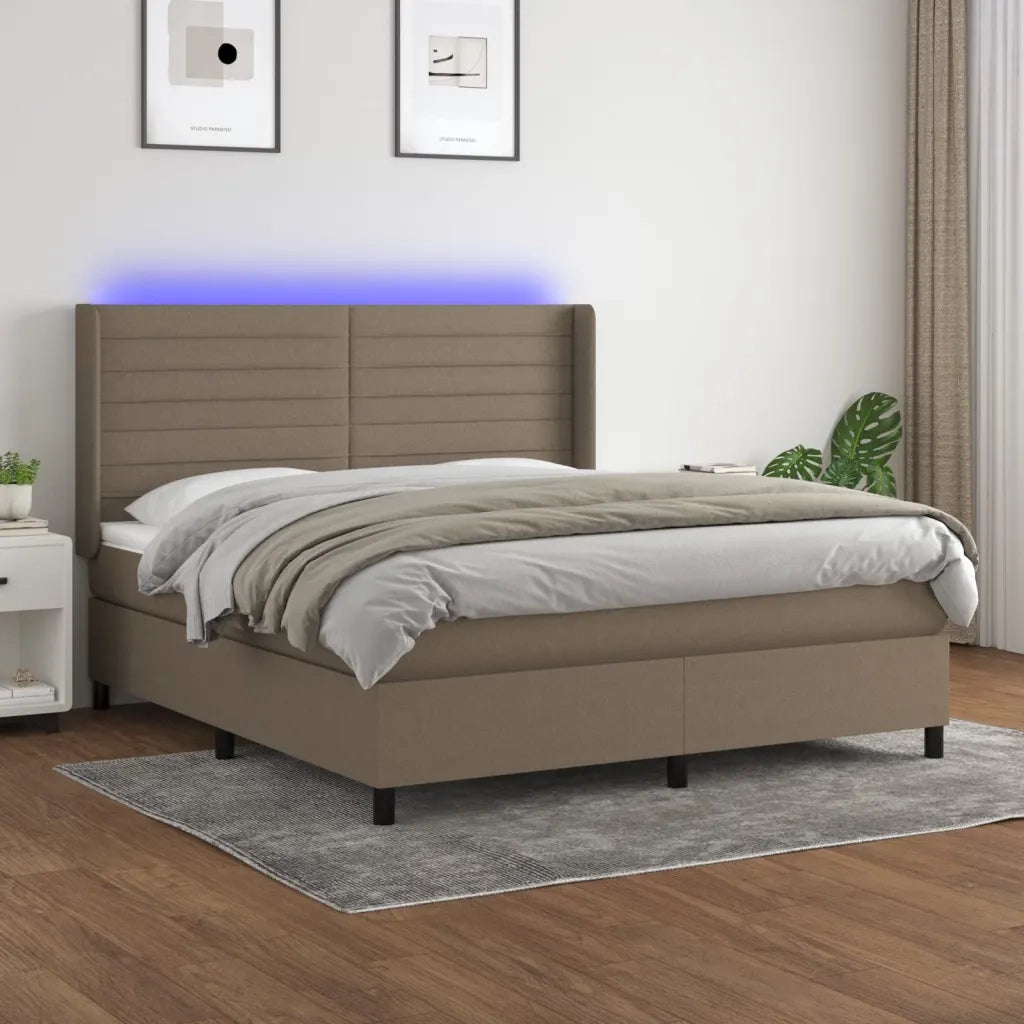 Letto a Molle con Materasso e LED Tortora 160x200 cm in Tessutocod mxl 99323