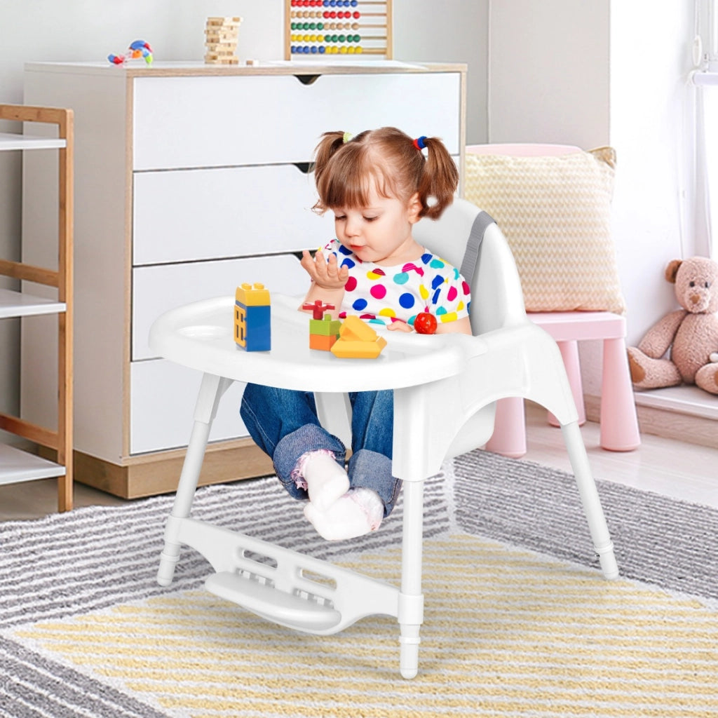 Seggiolone per bambini convertibile 4 in 1, Seggiolino per neonati con vassoio rimovibile e regolabile Bianco-Seggioloni