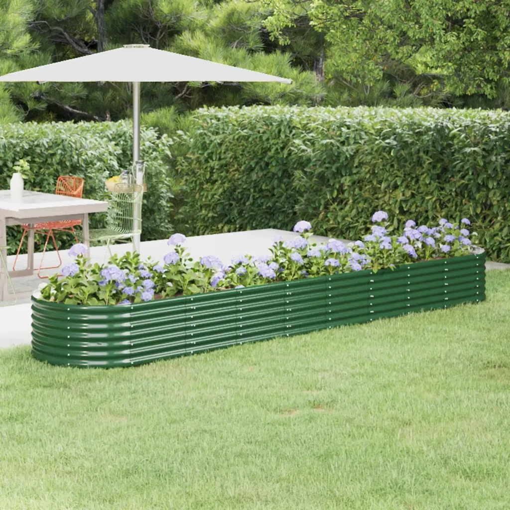 Fioriere | Cassetta per fiori | Letto Giardino Acciaio Zincato 368x80x36 cm Verde