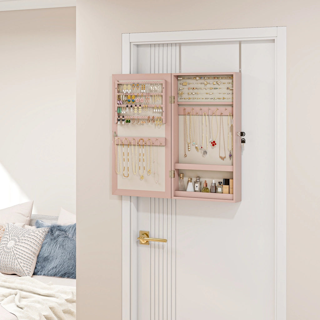 Specchio Cassettiera da Parete con Cassetti e Chiusura ¨C Zephmum ¨C Rosa e Beige