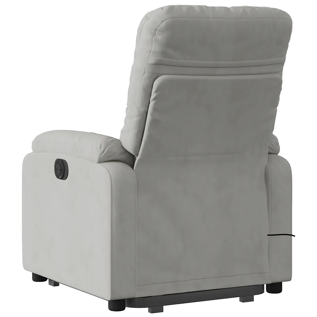 Poltrona | Sedia Relax a Rialzo Massaggi Reclinante Grigio Chiaro Microfibra