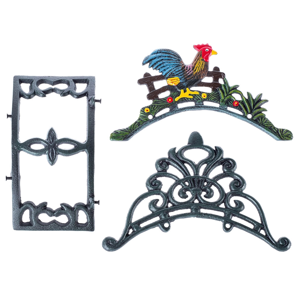 Supporto da parete per tubo da giardino KADAX, in ghisa, robusto, decorativo, con gallo