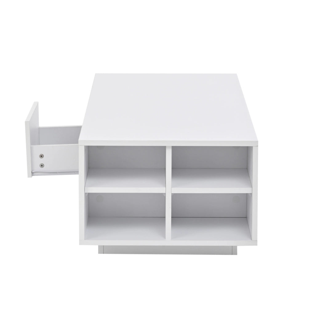 Tavolino da caffè 100x50x36 cm con LED; cassetto e ripiani laterali bianco HAVRYA