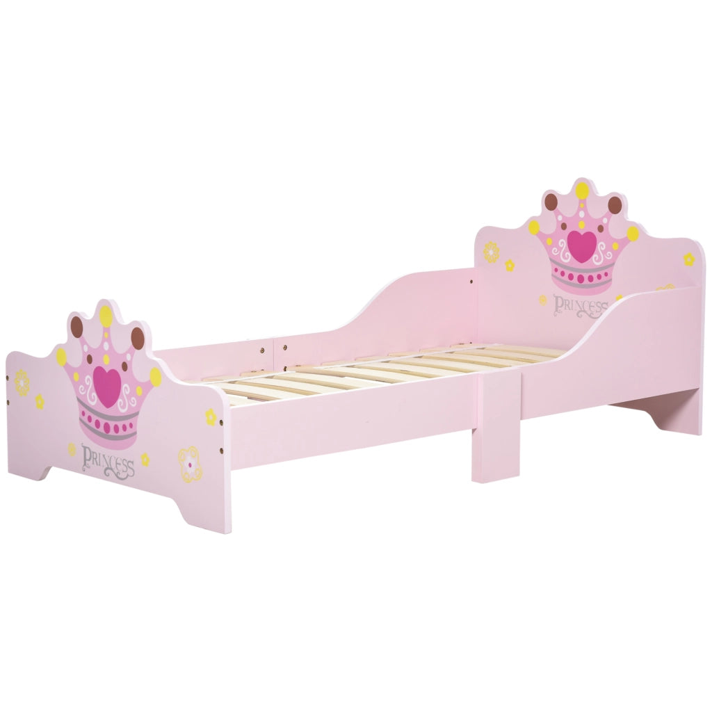 Letto singolo bambini rosa con stampa corona ¨C Xylo ¨C 143x73x60 cm, portata 50 kg