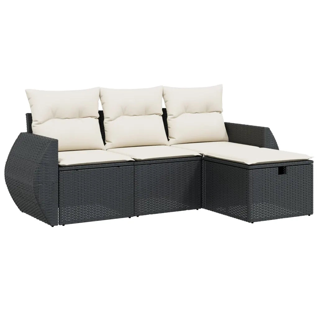 Set Divani da Giardino 4 pz | Set Salotto da Giardino con Cuscini Nero in Polyrattan