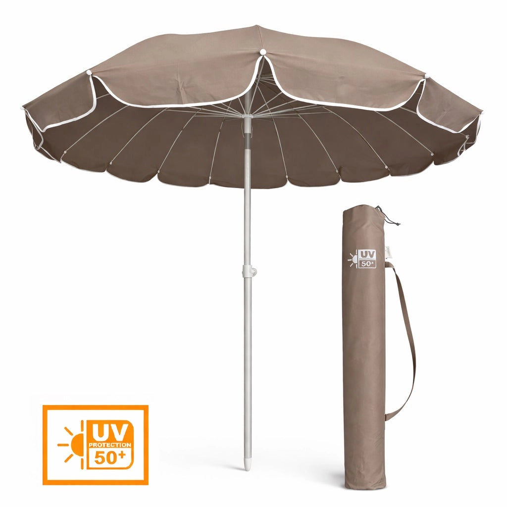 Ombrellone Mare 220 cm Antivento UV50+ 16 Stecche Fibra Palo Alluminio Inclinabile