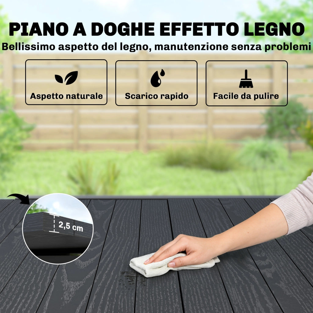 Tavolo da Giardino Allungabile per 4-6 Persone con Piano a Doghe, in Alluminio, 80/160x80x75 cm, Nero