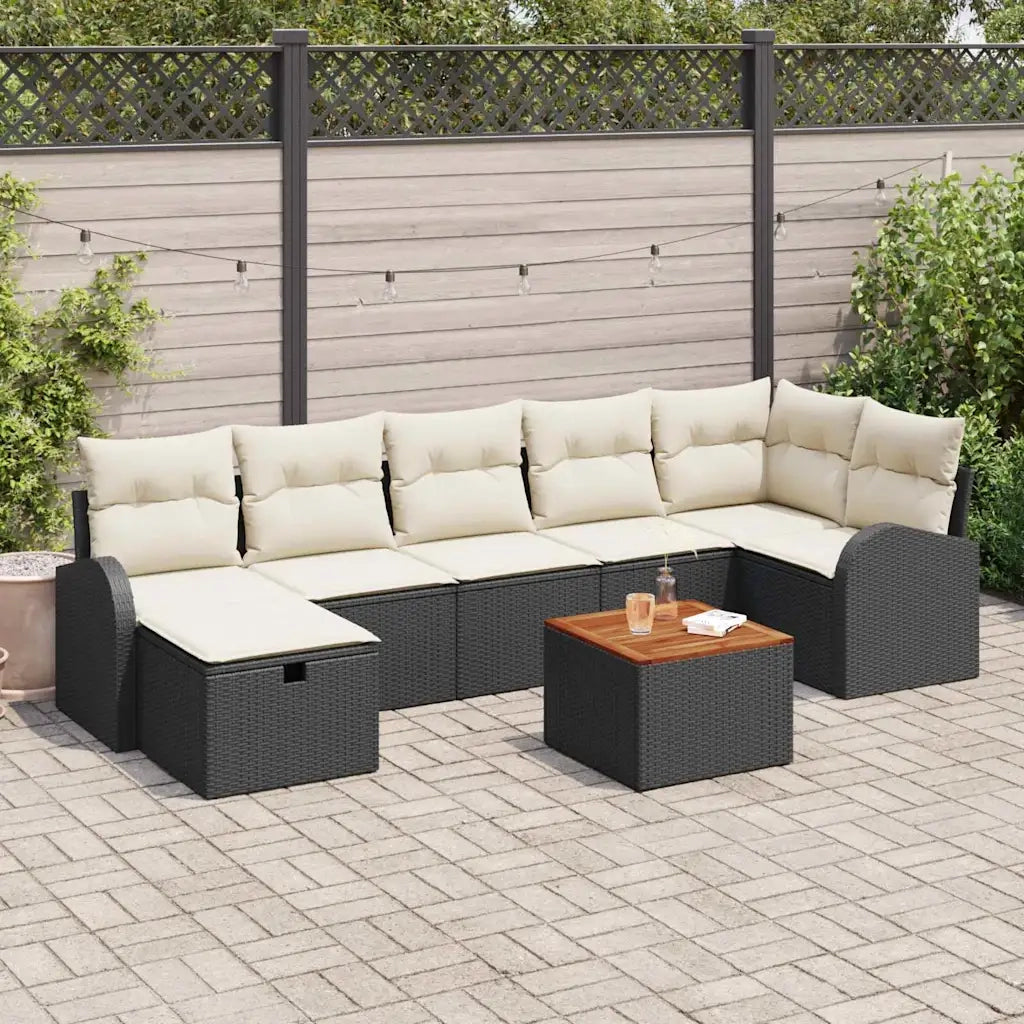 Set Divano da Giardino con cuscino 8 pcs Nero Poly Rattan
