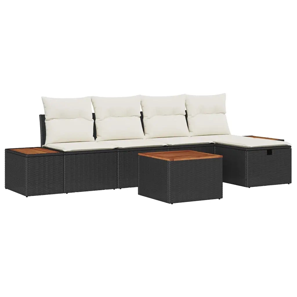 Set Divano da Giardino con cuscino 6 pcs Nero Poly Rattan