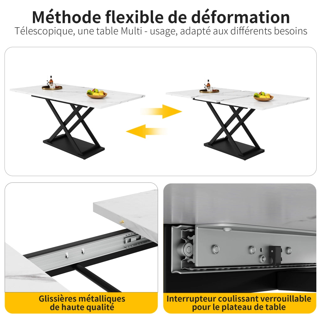 Tavolo allungabile con piano in MDF e gambe in metallo incrociate per cucina e soggiorno bianco 120 × 80 × 75 cm