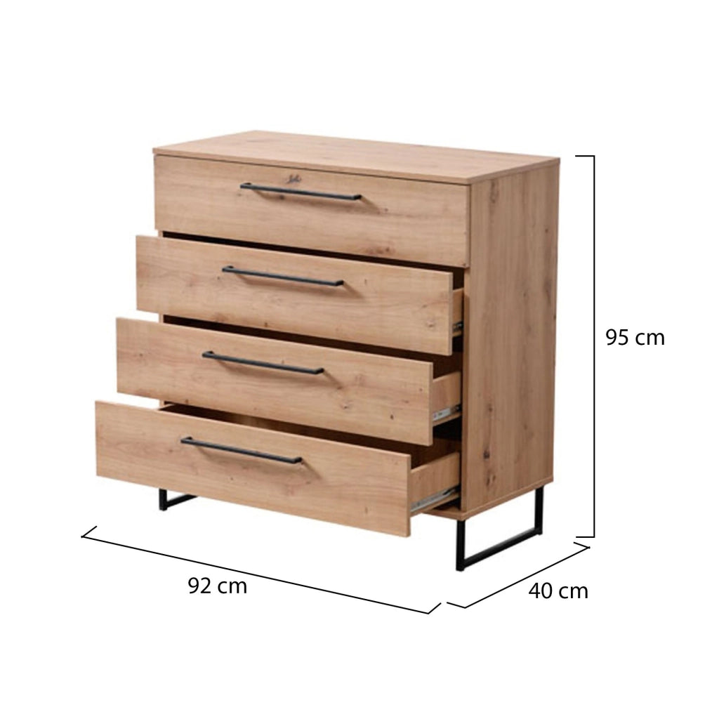 Porzio, Cassettiera 4 Cassetti, 91.5x42x95h cm Marrone Rovere Nodi