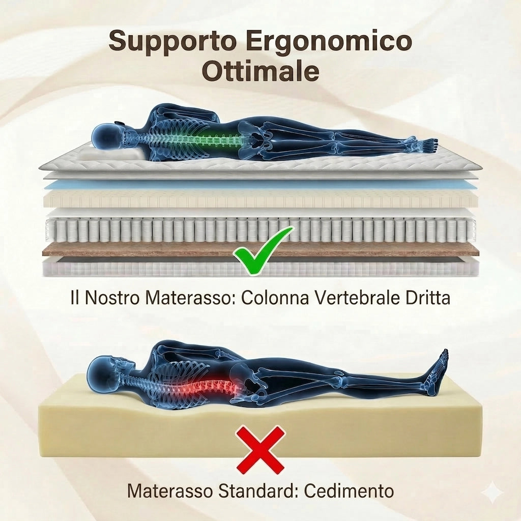 Materasso singolo 90x200 a molle insacchettate 7 zone; rigidità H4 altezza 25 cm; schiuma comfort