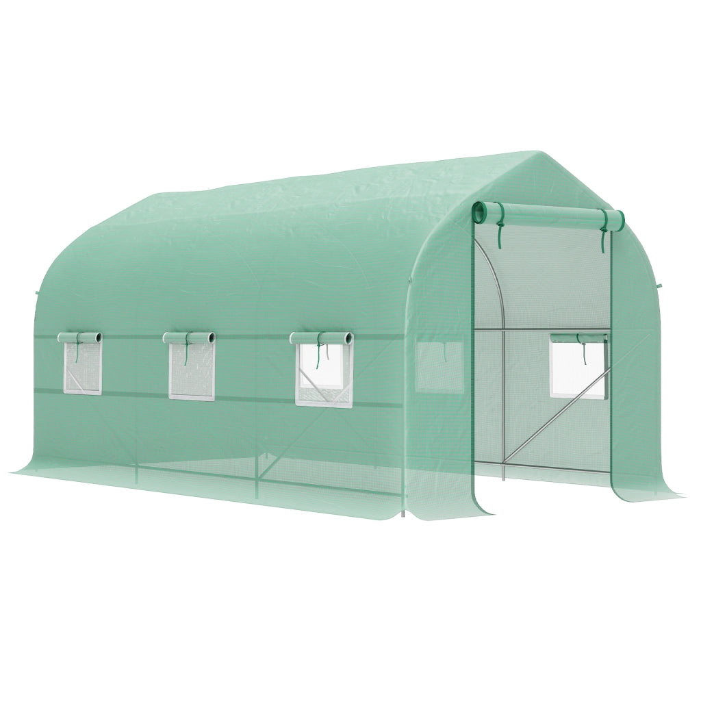 Serra a Tunnel Anti-UV 4x2x2 m con 6 Finestre a Rete e Ingresso Arrotolabile in Metallo e PE Verde