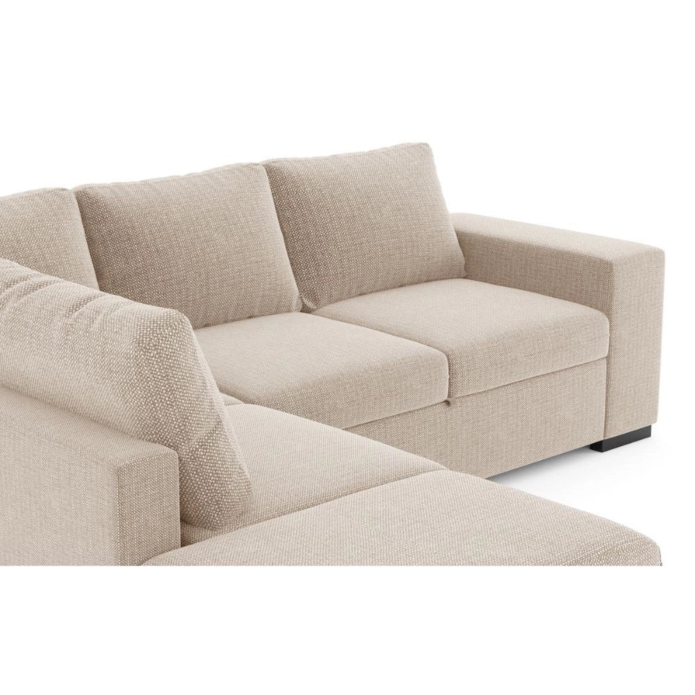 Divano Letto Angolare reversibile Jozzis sabbia con funzione letto e bracciolo contenitore 248,5x209x90,5H