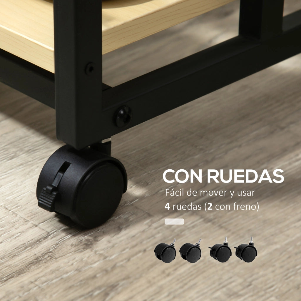 Tavolino da caff¨¨ con ruote ¨C Xylo ¨C 2 ripiani, legno naturale, 60x34,5x64,5 cm