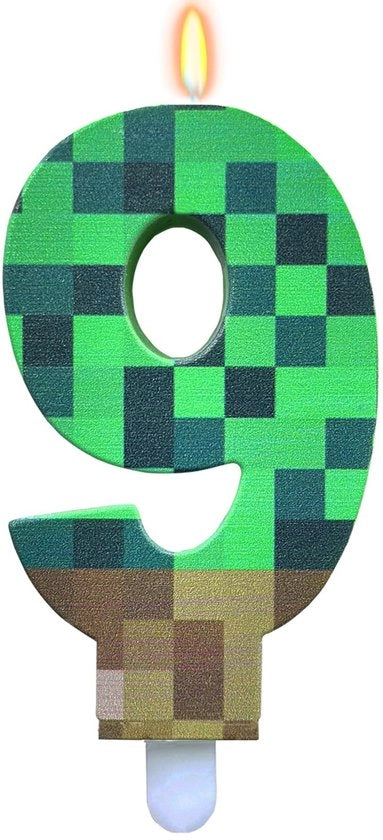 Set di candele per compleanni 9 - candela numerata 9 - stile pixel - verde/marrone - set di candele per compleanni - decorazione originale