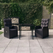 Set da Pranzo da Giardino con Cuscini 3 pz Nero cod mxl 40983