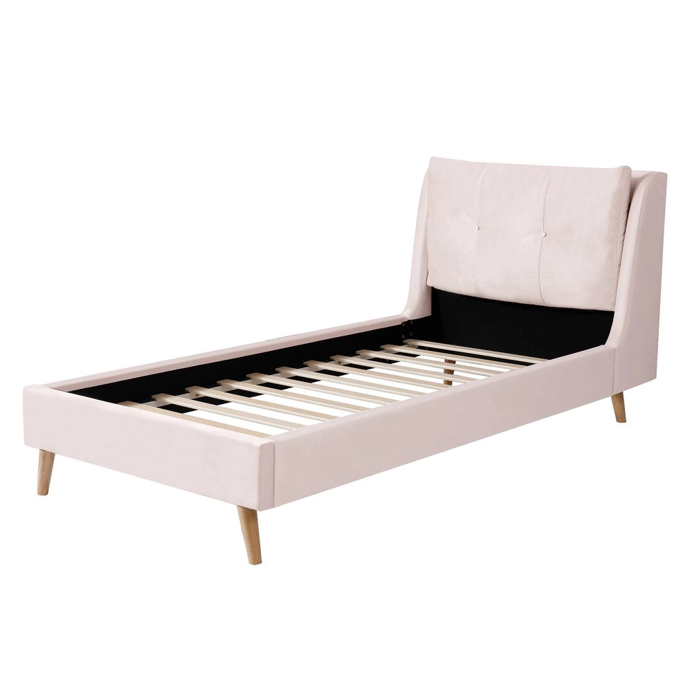 Letto Singolo Imbottito con Testiera in Velluto e Doghe ¨C MINIMAL ¨C Rosa 90x200