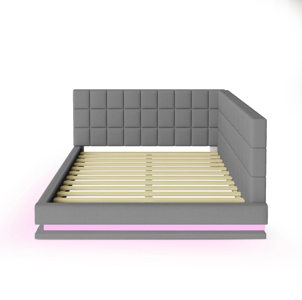 Divano letto 140x200 cm con LED e USB; lino grigio (Senza materasso)