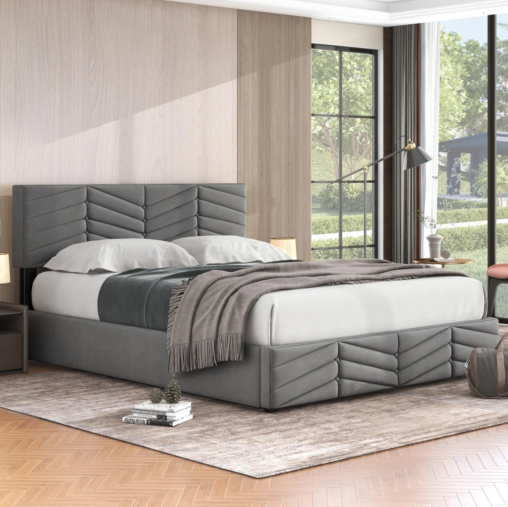 Letto matrimoniale contenitore in velluto grigio 140x190 cm con testiera regolabile