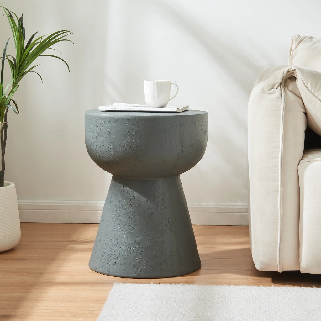 Tavolino Rotondo Oulvepijanse in Calcestruzzo Leggero Design Torre 51xØ40 cm Grigio Scuro [en.casa]
