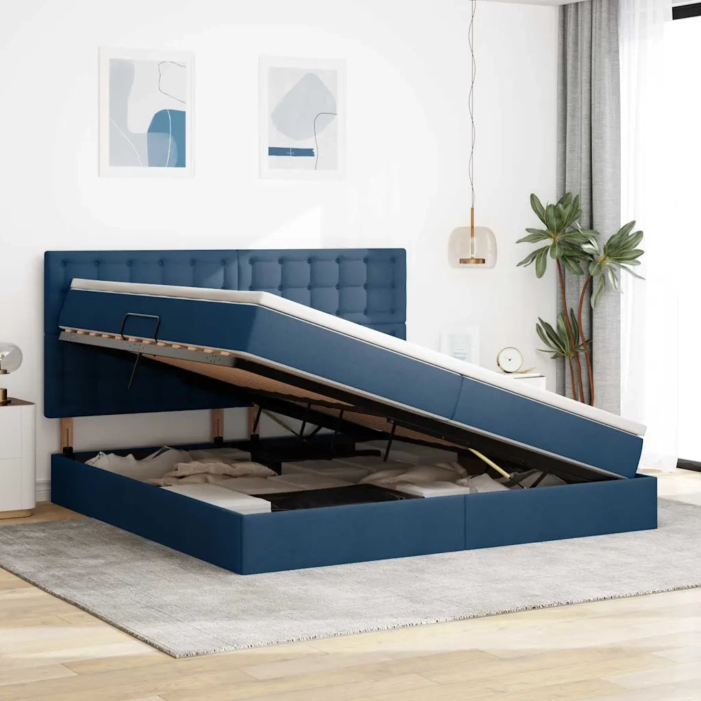 Letto con contenitore e materasso Blu 200 x 200 cm Poliestere