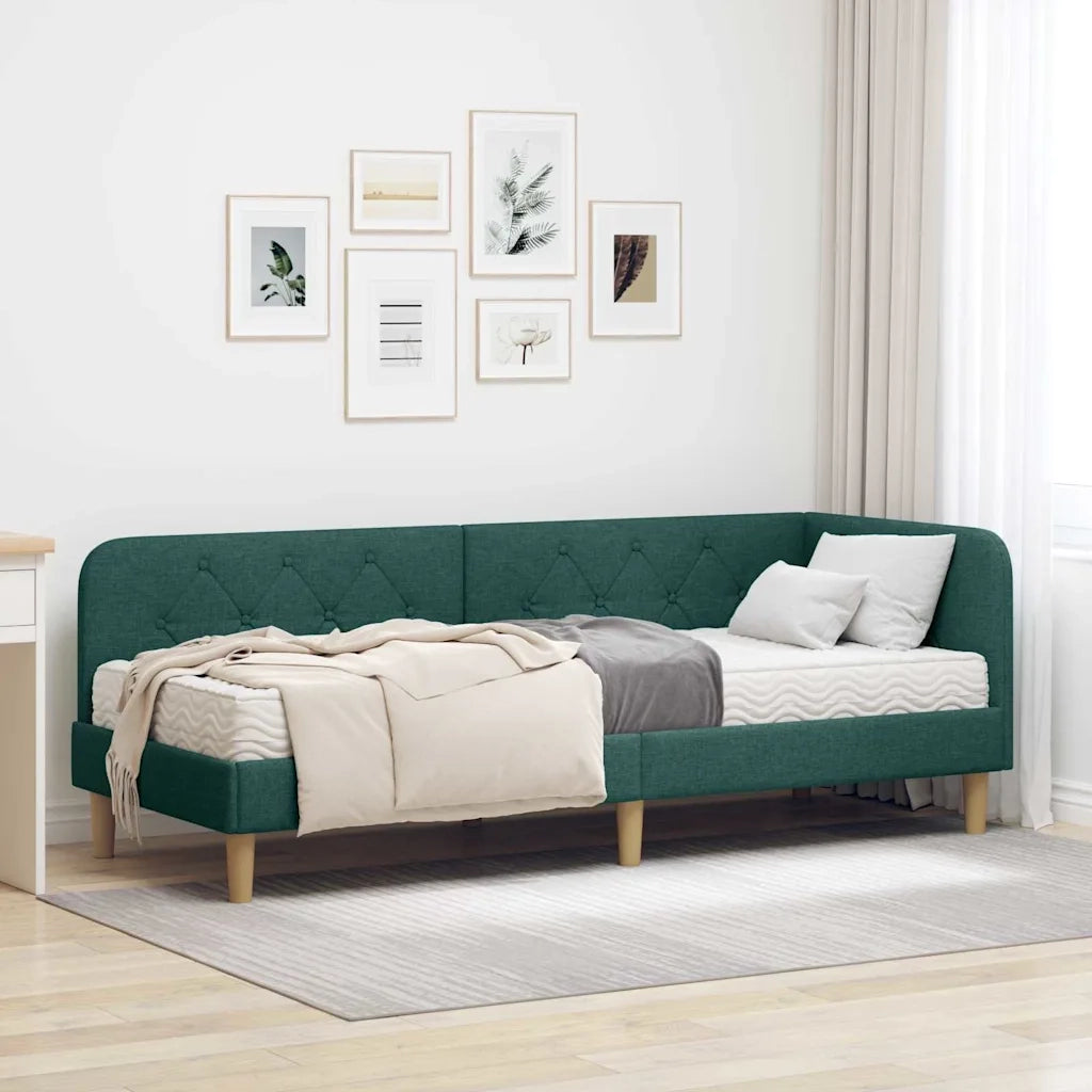 Cornice del letto ad angolo Verde Scuro 80 x 200 cm Tessuto