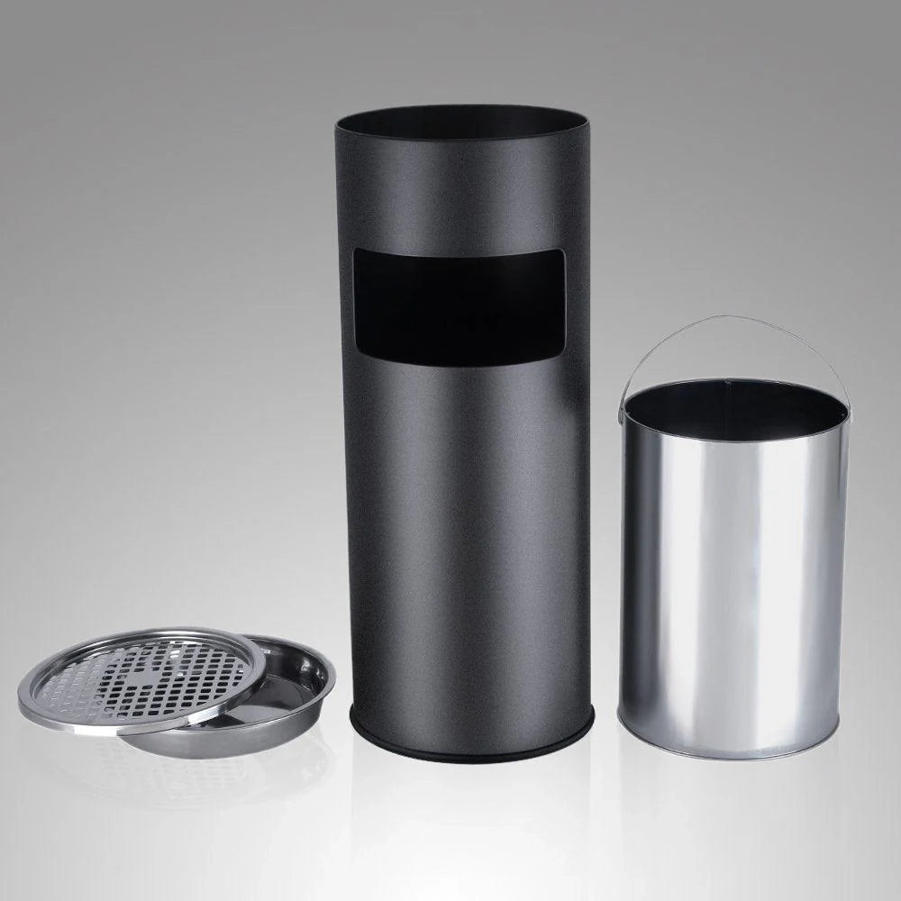 Posacenere da esterno di design con pattumiera in acciaio inox 30 litri nero 2012088