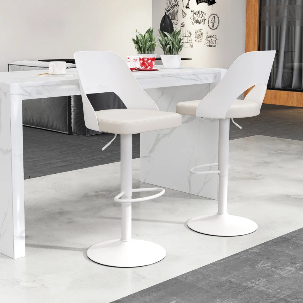 Sedie da bar moderne girevoli regolabili per cucina bistrot, Set di 2 sgabelli da bar con seduta in ecopelle ingrandita Bianco-Sgabelli da bar