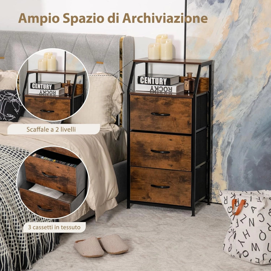 Cassettiera con 3 Cassetti Rimovibili, Ripiano Superiore e Struttura Solida in Acciaio, Mobile con Cassetti per Camera da Letto Soggiorno e Studio, 45 x 29,5 x 92 cm