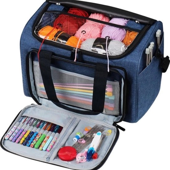 Borsa per cucire a maglia grandi, borsa per progetti di ricamo, borsa per kit di ricamo per viaggi, per progetti artigianali, kit di aghi da forare e anelli per ricamo, organizzatore di filo per ricamo.