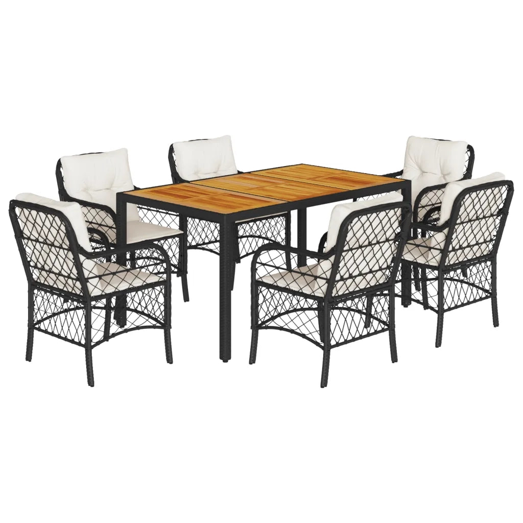 Set da Pranzo da Giardino 7 pz Nero con Cuscini in Polyrattan 3212039