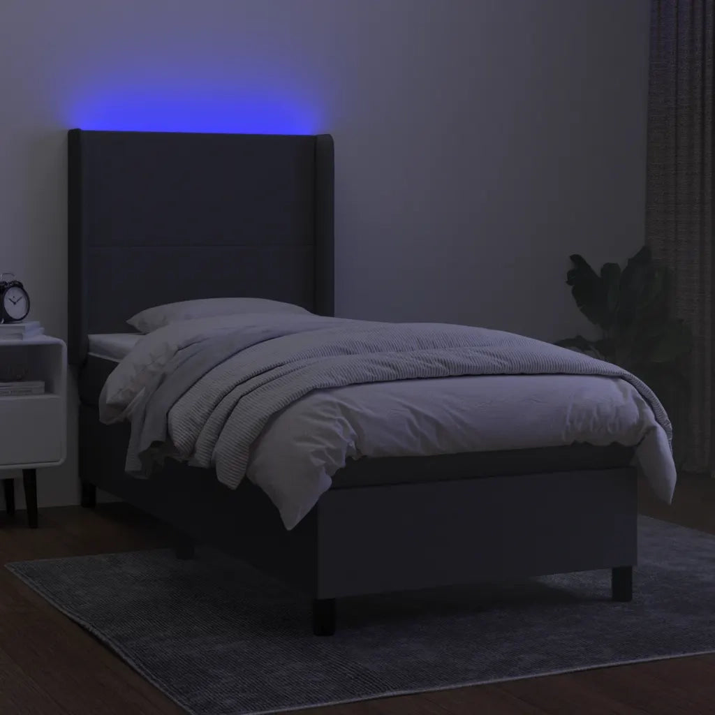 Letto a Molle Materasso e LED Grigio Scuro 90x200 cm in Tessuto cod mxl 76820